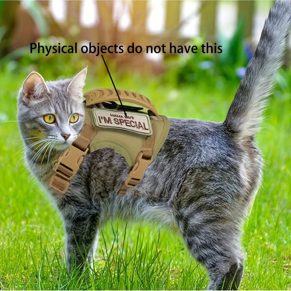 Khaki Tactical EscapeProof Cat Walking Vest Adjustable Leash Set 1