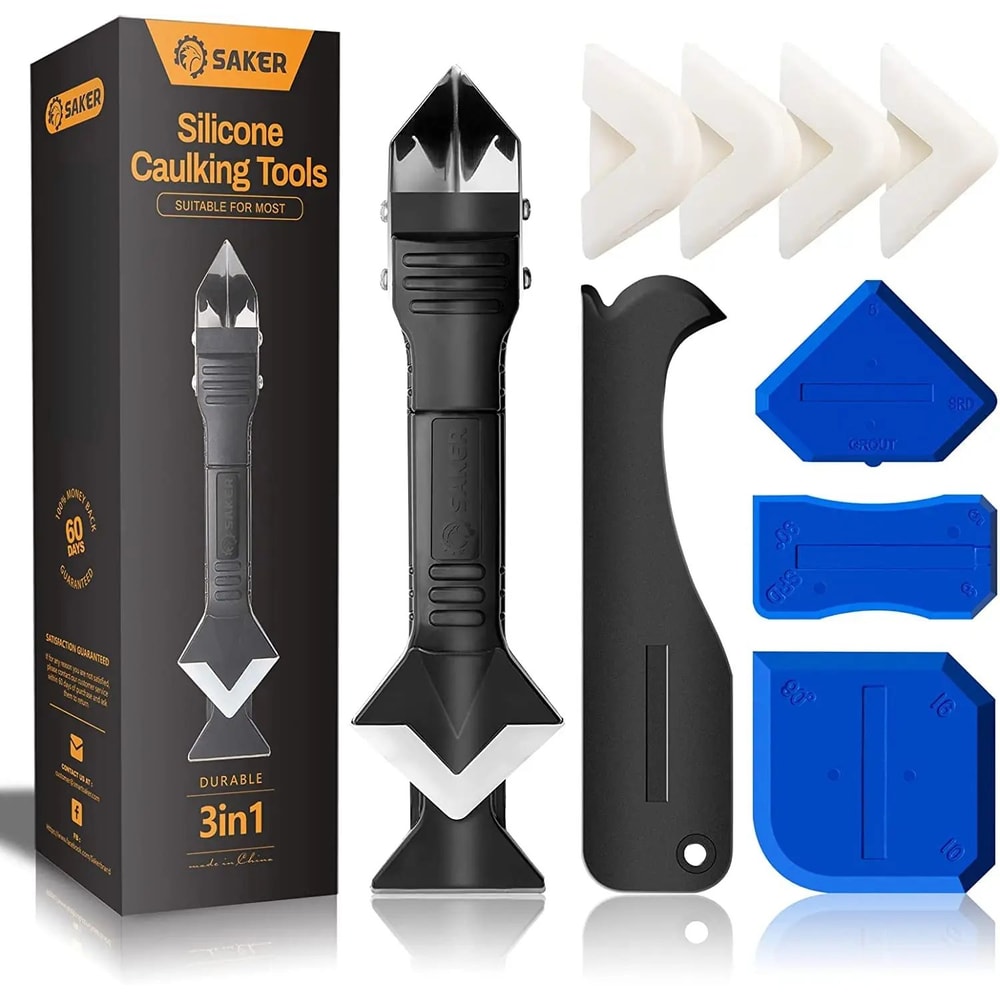 Professional 9Piece Silicone Caulk Nozzle Applicator Sealer Tool Kit Complete Caulking Finisher S 7