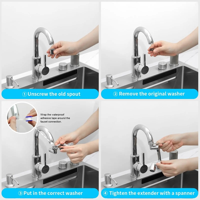 Universal Swivel Faucet Extender 1080 DualMode Rotating Sprayer For Kitchen Bathroom 4