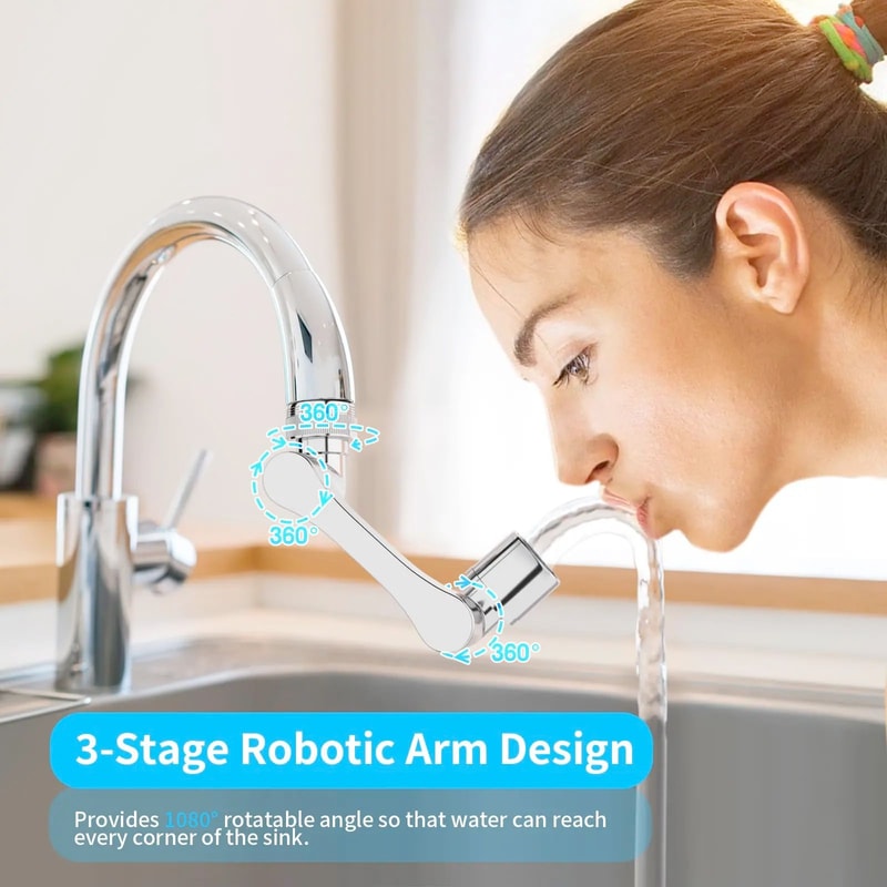 Universal Swivel Faucet Extender 1080 DualMode Rotating Sprayer For Kitchen Bathroom 5