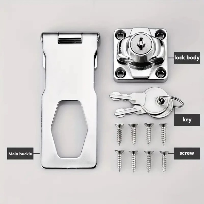 SecureGuard HeavyDuty Locking Hasp With Keyed Padlock Cabinet Shed Garage Security System 5