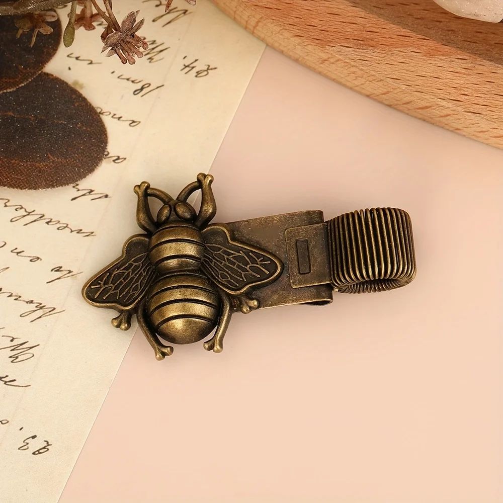 Vintage InsectThemed Metal Spring Pen Clip Gold Bee Cicada Notebook Holder 4