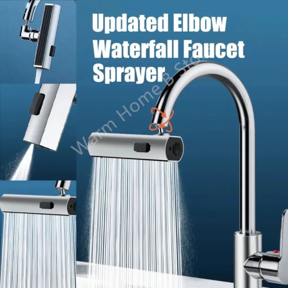 SmartFlow 360 Universal Kitchen Faucet Nozzle Waterfall SplashProof Rotating Tap Adapter 0