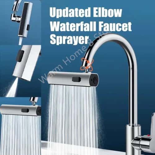 SmartFlow 360° Universal Kitchen Faucet Nozzle – Waterfall & Splash-Proof Rotating Tap Adapter