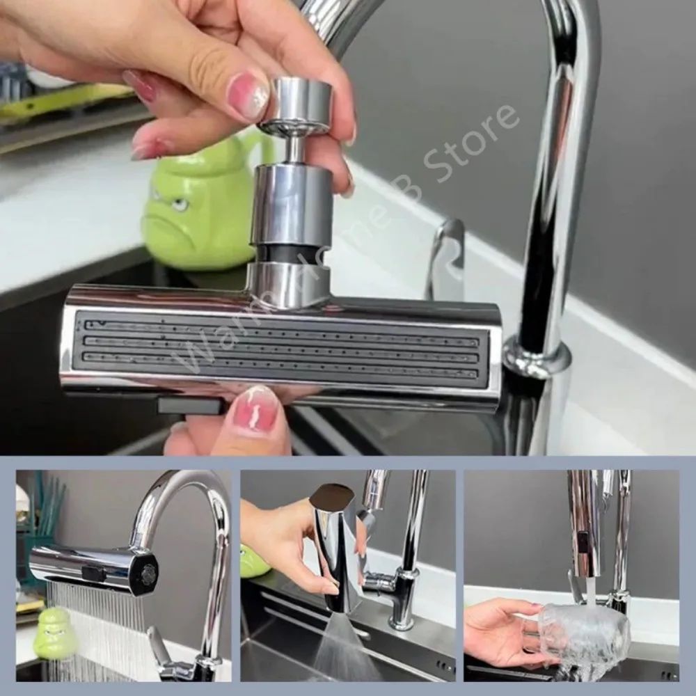 SmartFlow 360 Universal Kitchen Faucet Nozzle Waterfall SplashProof Rotating Tap Adapter 4