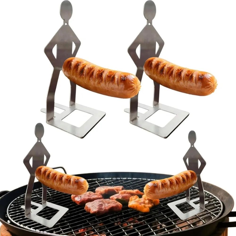 Humanoid Stainless Steel BBQ Sausage Holder Funny Outdoor Grilling Tool Portable Sausage Rack 0