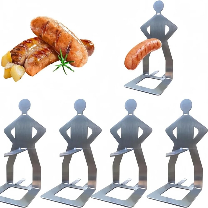 Humanoid Stainless Steel BBQ Sausage Holder Funny Outdoor Grilling Tool Portable Sausage Rack 1