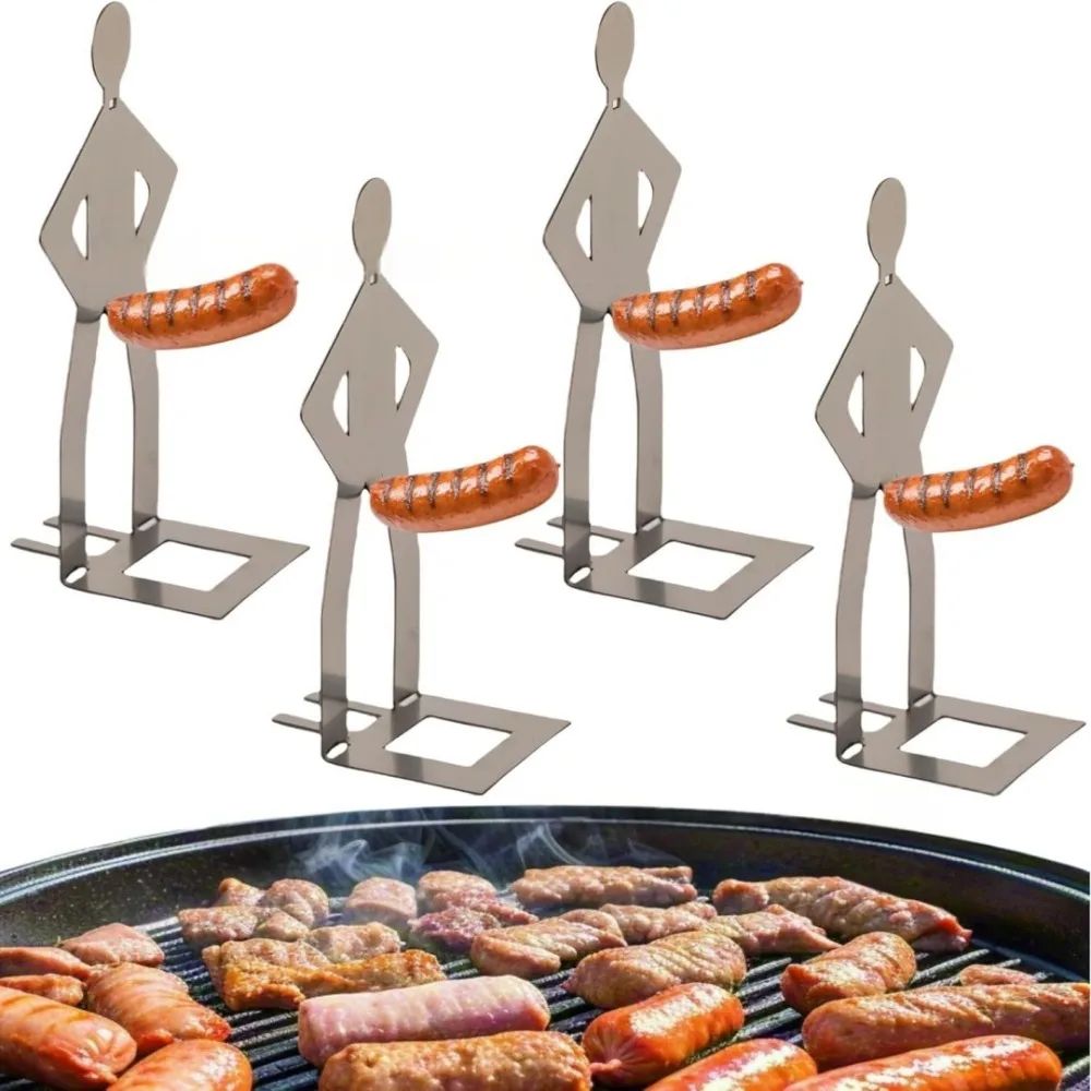 Humanoid Stainless Steel BBQ Sausage Holder Funny Outdoor Grilling Tool Portable Sausage Rack 2