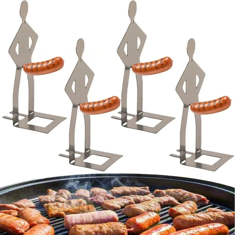 Humanoid Stainless Steel BBQ Sausage Holder Funny Outdoor Grilling Tool Portable Sausage Rack 2