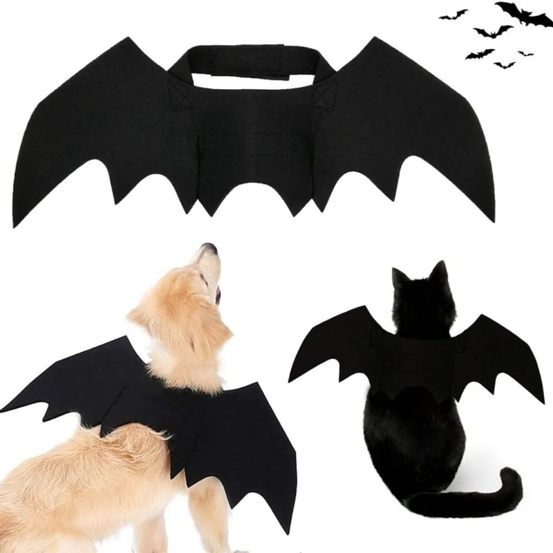 Bat Wing Costume Harness For Small Cats Dogs Soft Felt Spooky Wings 1