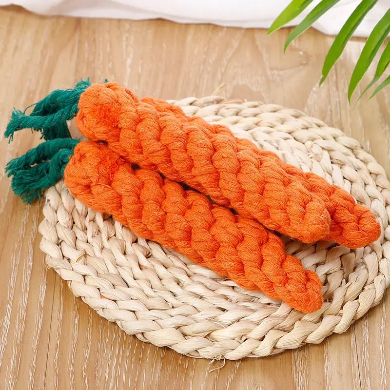 Carrot Knot Chew Rope Toy For Dogs Cats Durable Cotton Teething And Play Tug Toy 4