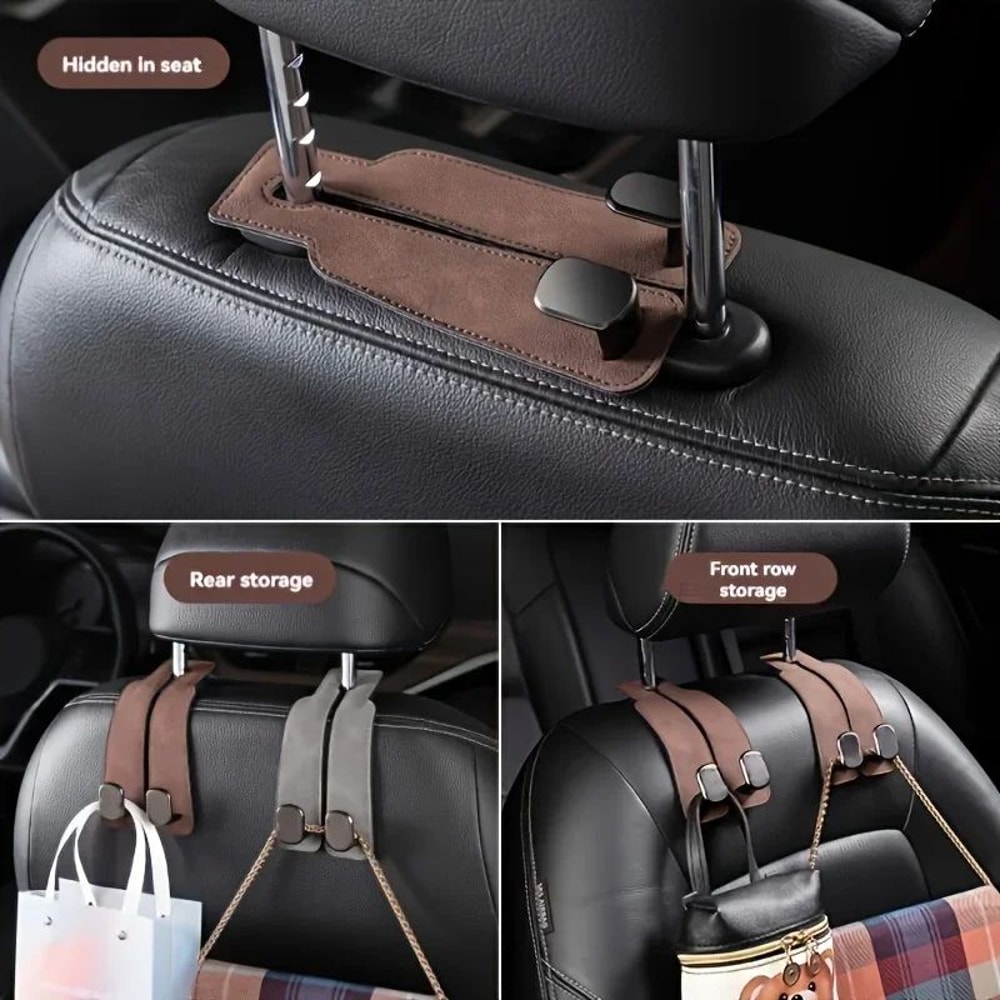 Premium Car Seat Back Hook Leather ABS Headrest Purse Hook 2