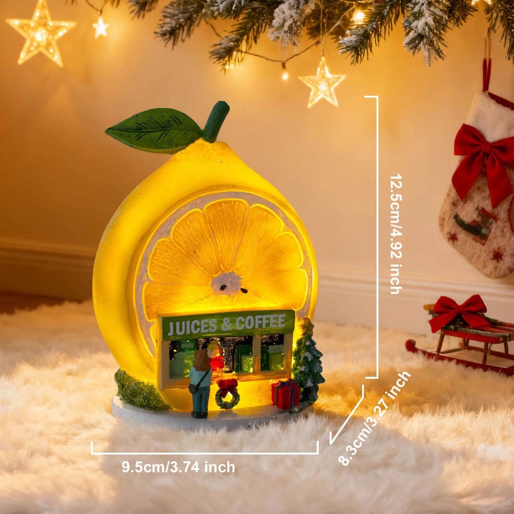 Christmas Cozy Snowy Lemon Coffee Shop LED Village Ornament 1