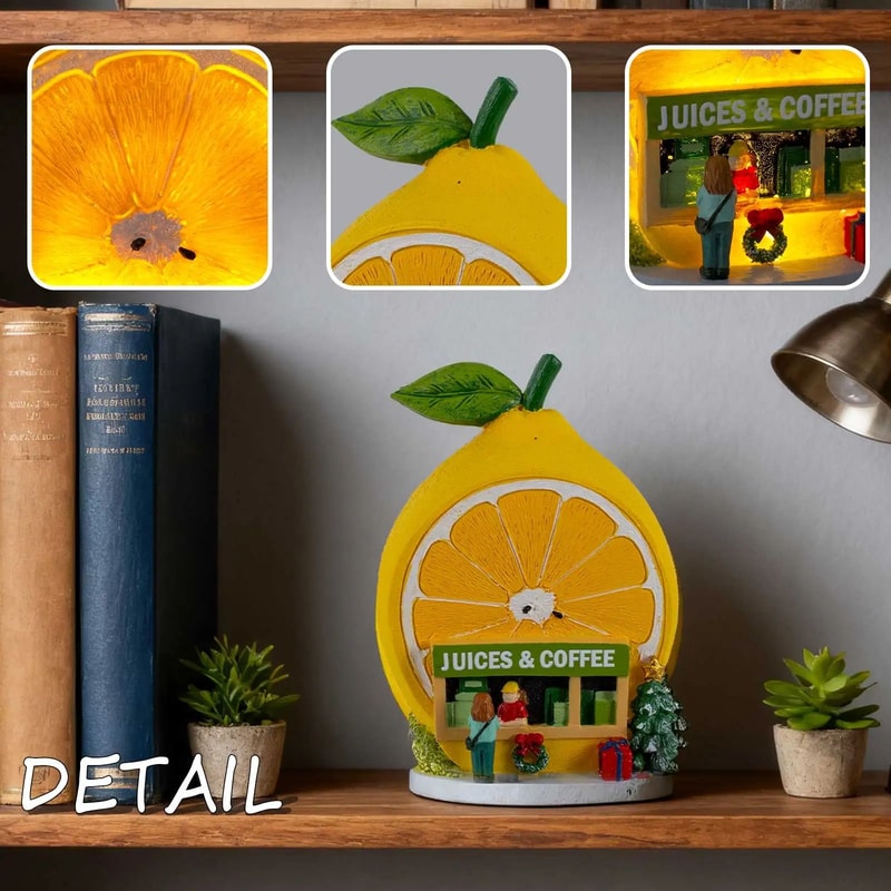 Christmas Cozy Snowy Lemon Coffee Shop LED Village Ornament 3