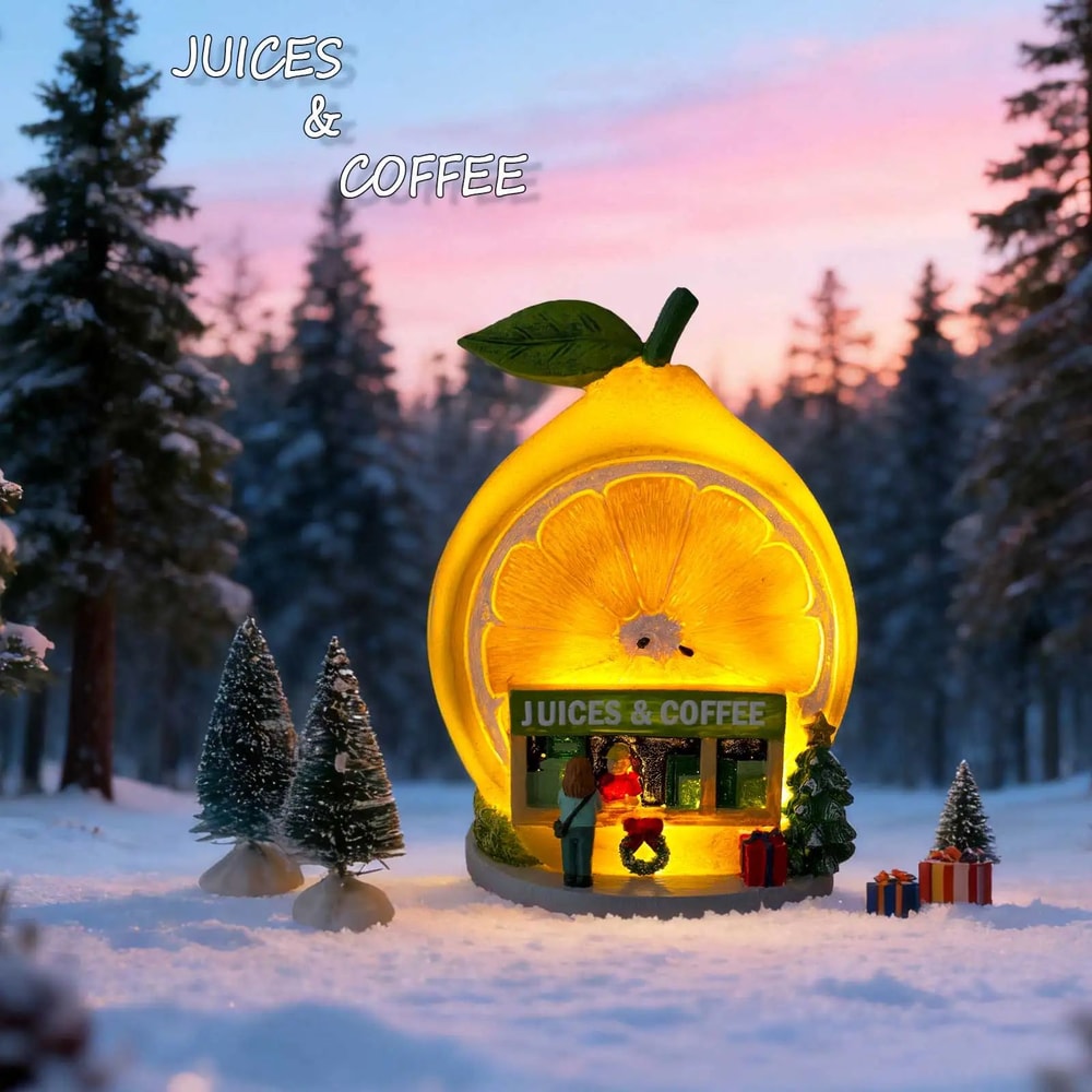 Christmas Cozy Snowy Lemon Coffee Shop LED Village Ornament 4
