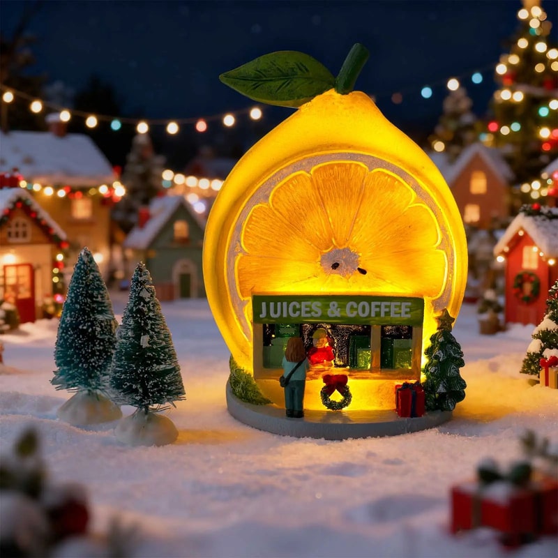 Christmas Cozy Snowy Lemon Coffee Shop LED Village Ornament 5
