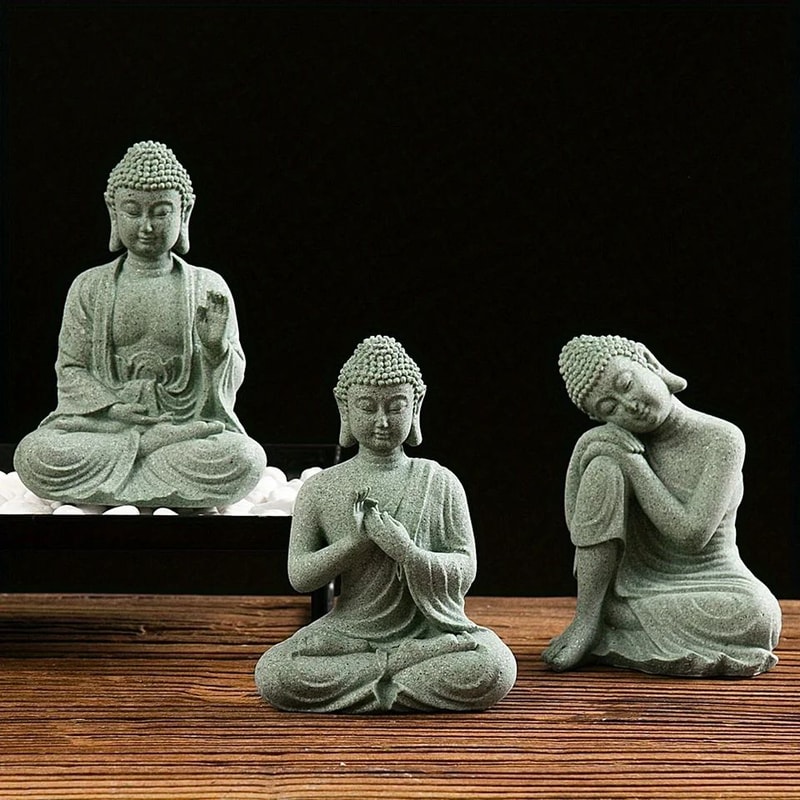 ZenSerenity Mini Buddha Aquarium Statue Green Sandstone Zen Fish Tank Decor 0