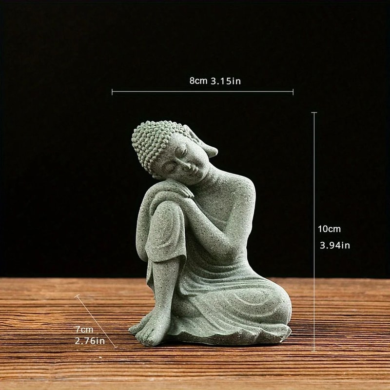 ZenSerenity Mini Buddha Aquarium Statue Green Sandstone Zen Fish Tank Decor 4