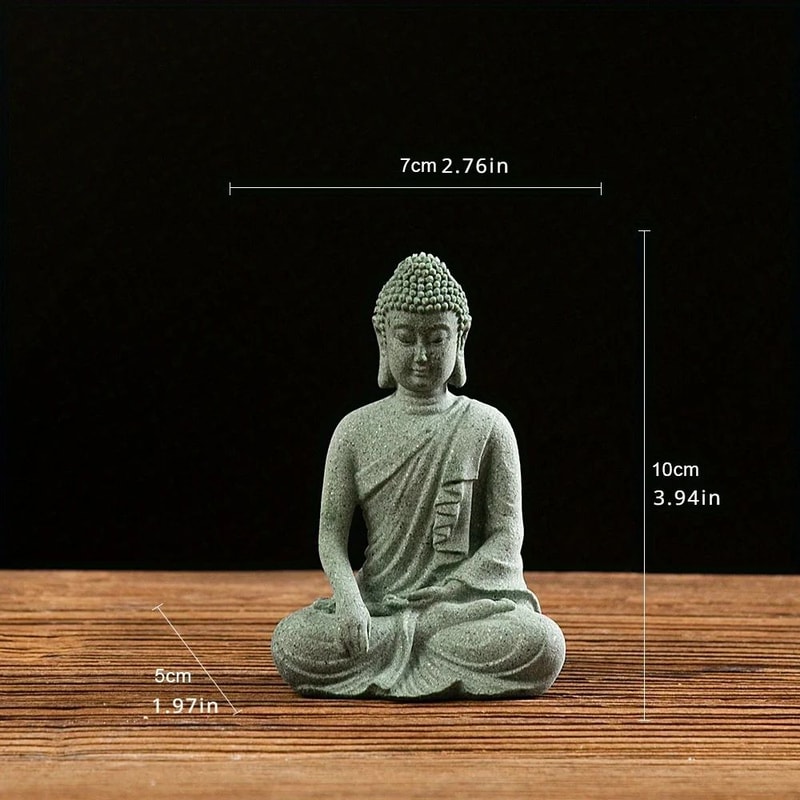 ZenSerenity Mini Buddha Aquarium Statue Green Sandstone Zen Fish Tank Decor 12