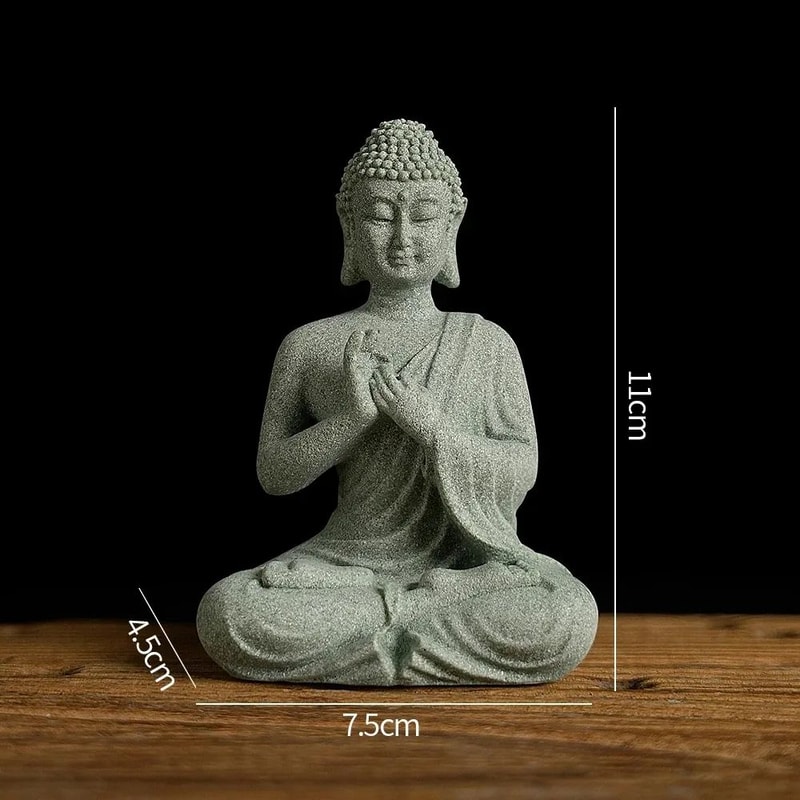 ZenSerenity Mini Buddha Aquarium Statue Green Sandstone Zen Fish Tank Decor 13