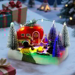 holiday glow christmas caravan led figurine - cozy camper scene tabletop decor