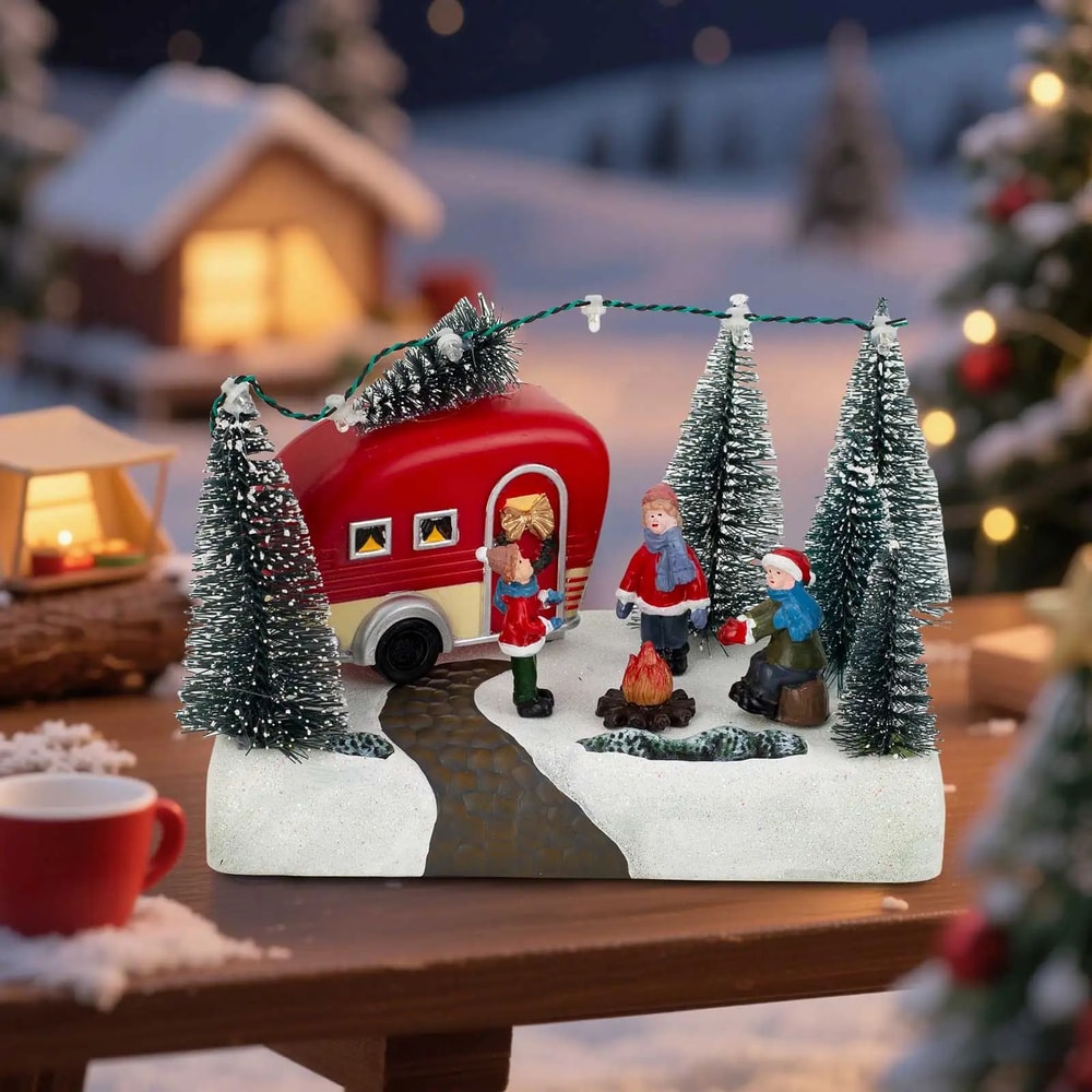 Holiday Glow Christmas Caravan LED Figurine Cozy Camper Scene Tabletop Decor 2