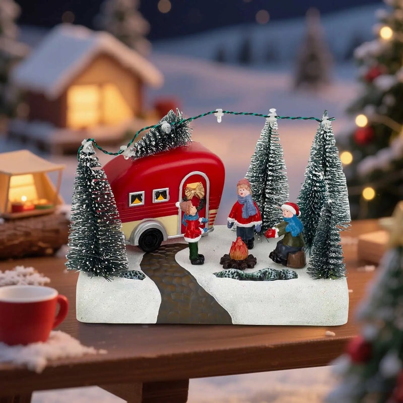 Holiday Glow Christmas Caravan LED Figurine Cozy Camper Scene Tabletop Decor 2