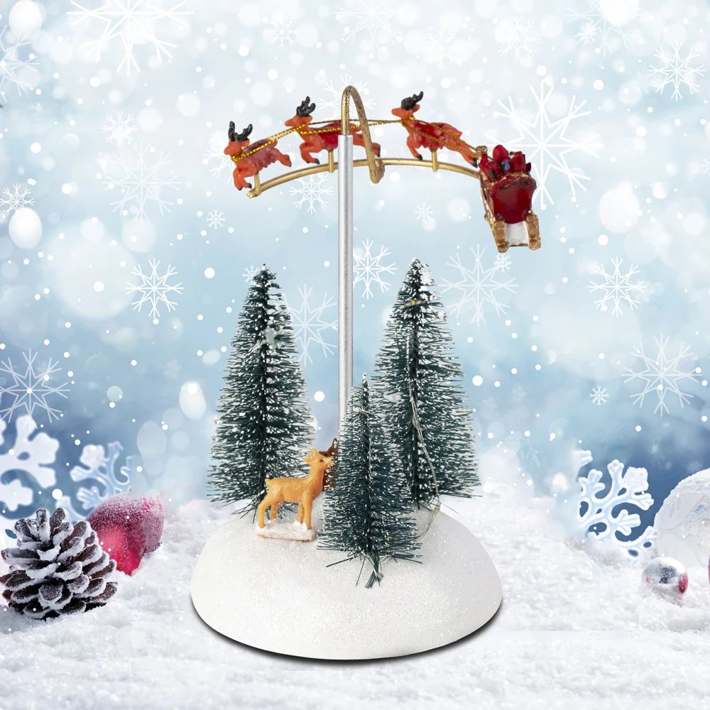Festive Flying Santa Sleigh Christmas Village LED Light Music Decoration 4