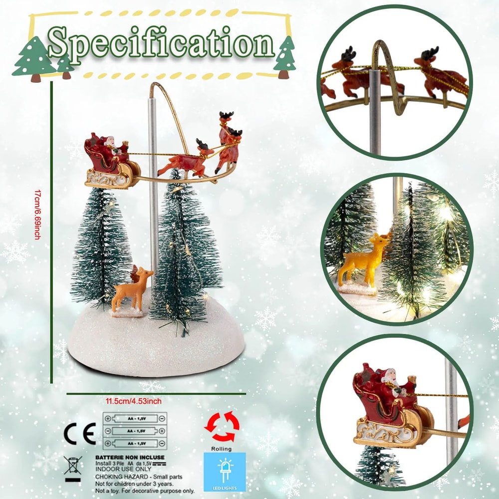 Festive Flying Santa Sleigh Christmas Village LED Light Music Decoration 1