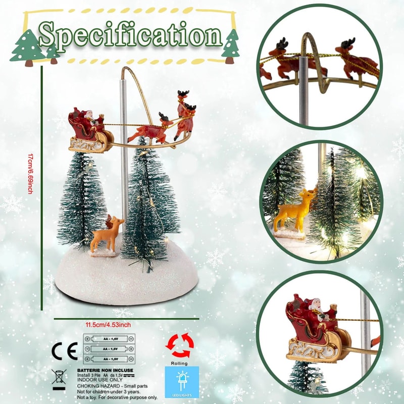 Festive Flying Santa Sleigh Christmas Village LED Light Music Decoration 1