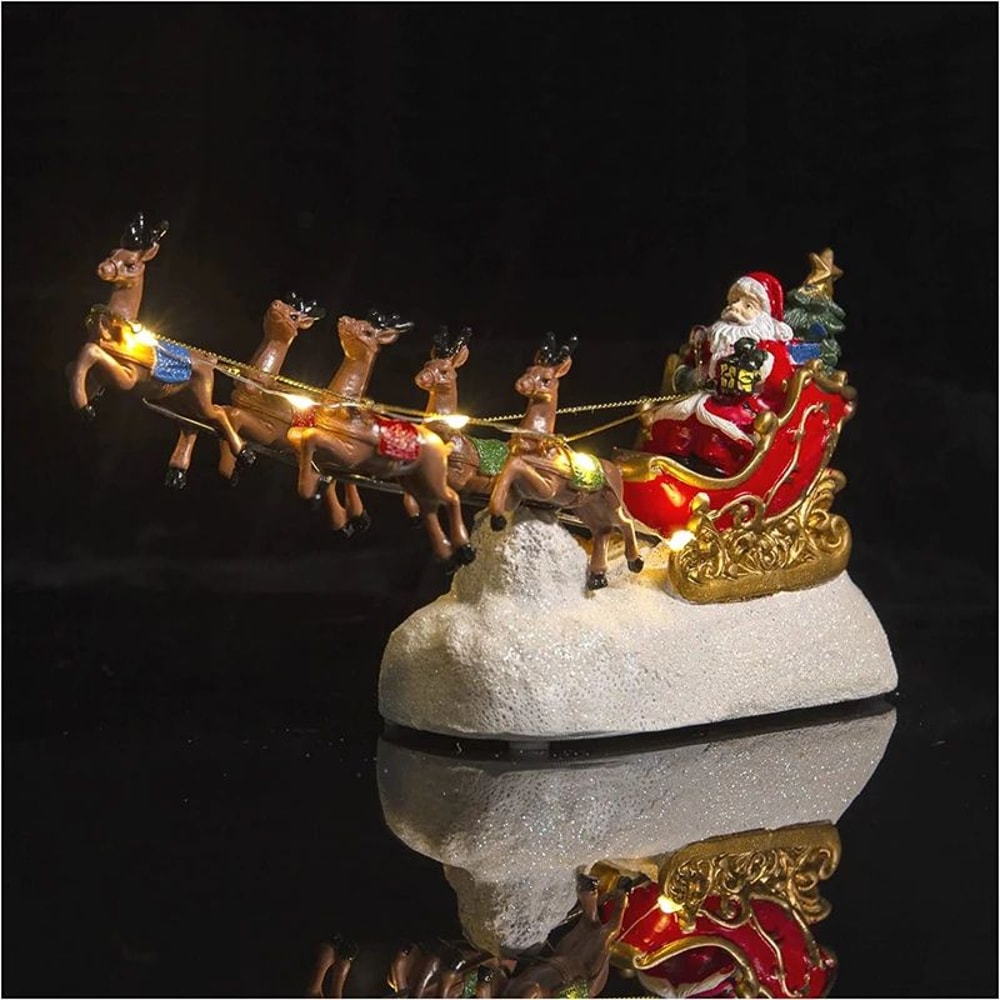 Santas Illuminated Sleigh Reindeer Holiday Village Centerpiece 3