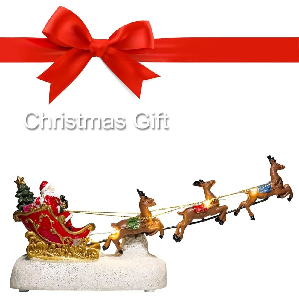 Santas Illuminated Sleigh Reindeer Holiday Village Centerpiece 4