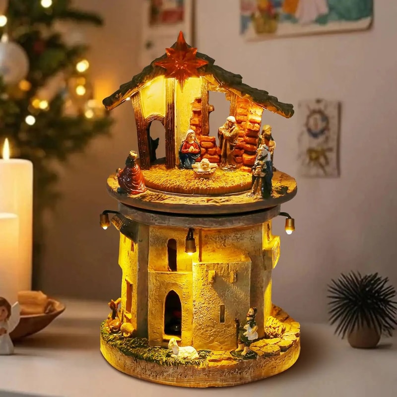 RadiantRotating Christmas Nativity Scene Lighted Musical Holy Family Manger Decoration 2