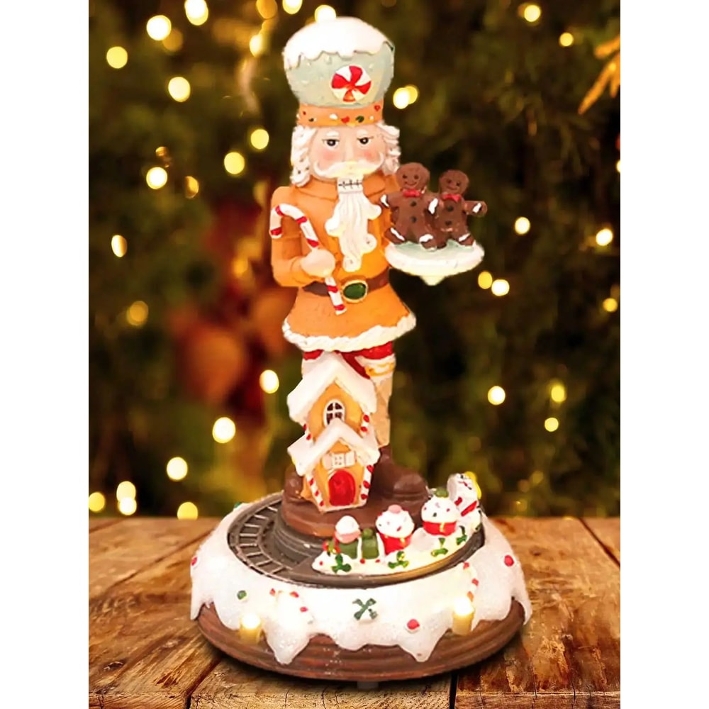 Festive Gingerbread Nutcracker LED Rotating Train Figurine 2