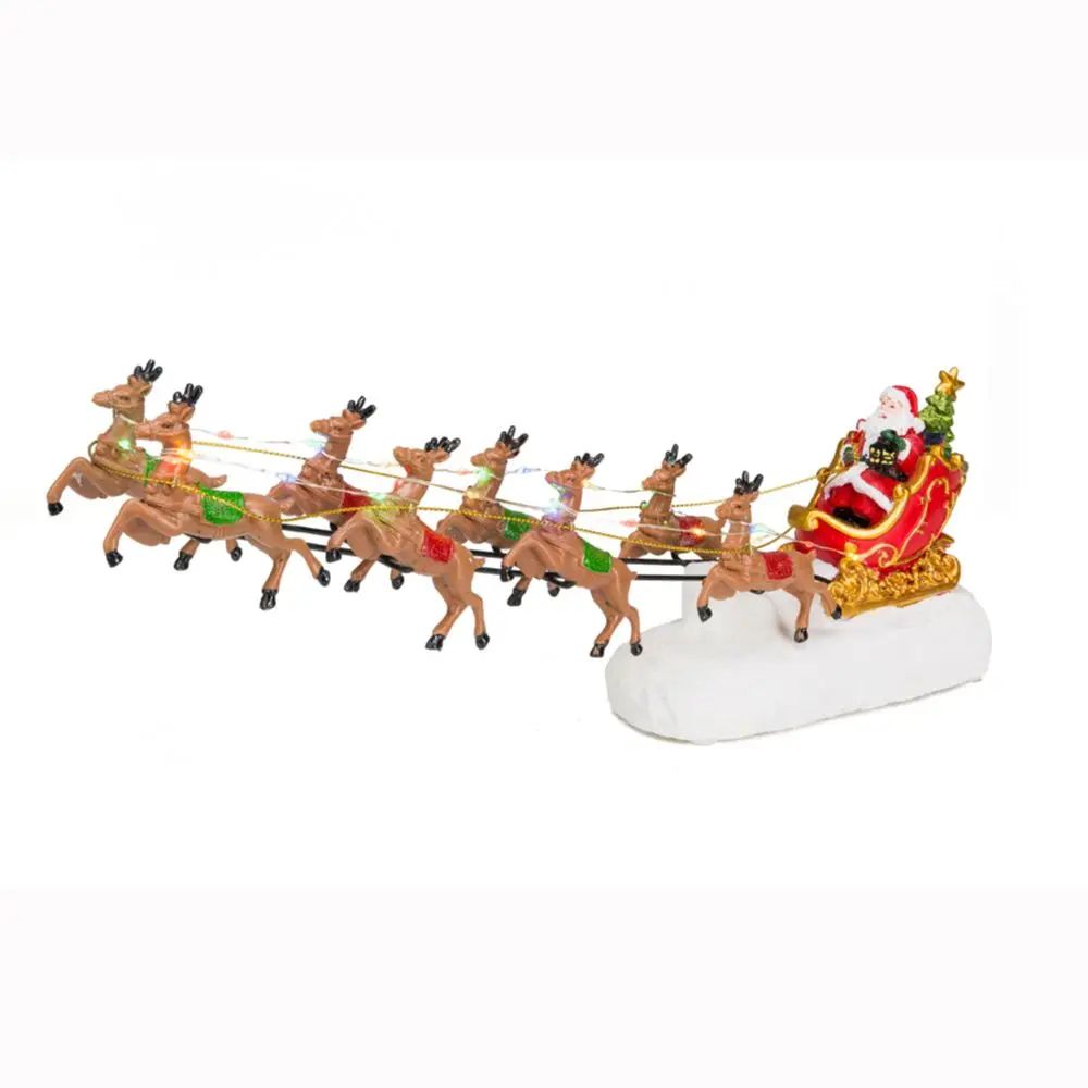 Santas Sleigh Reindeer LED Light Christmas Village Decor Indoor Holiday Figurine 1