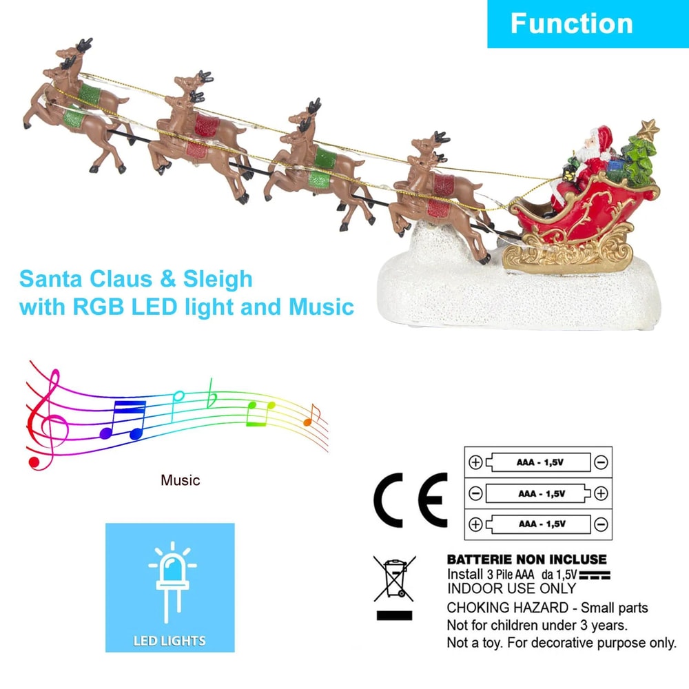 Santas Sleigh Reindeer LED Light Christmas Village Decor Indoor Holiday Figurine 3