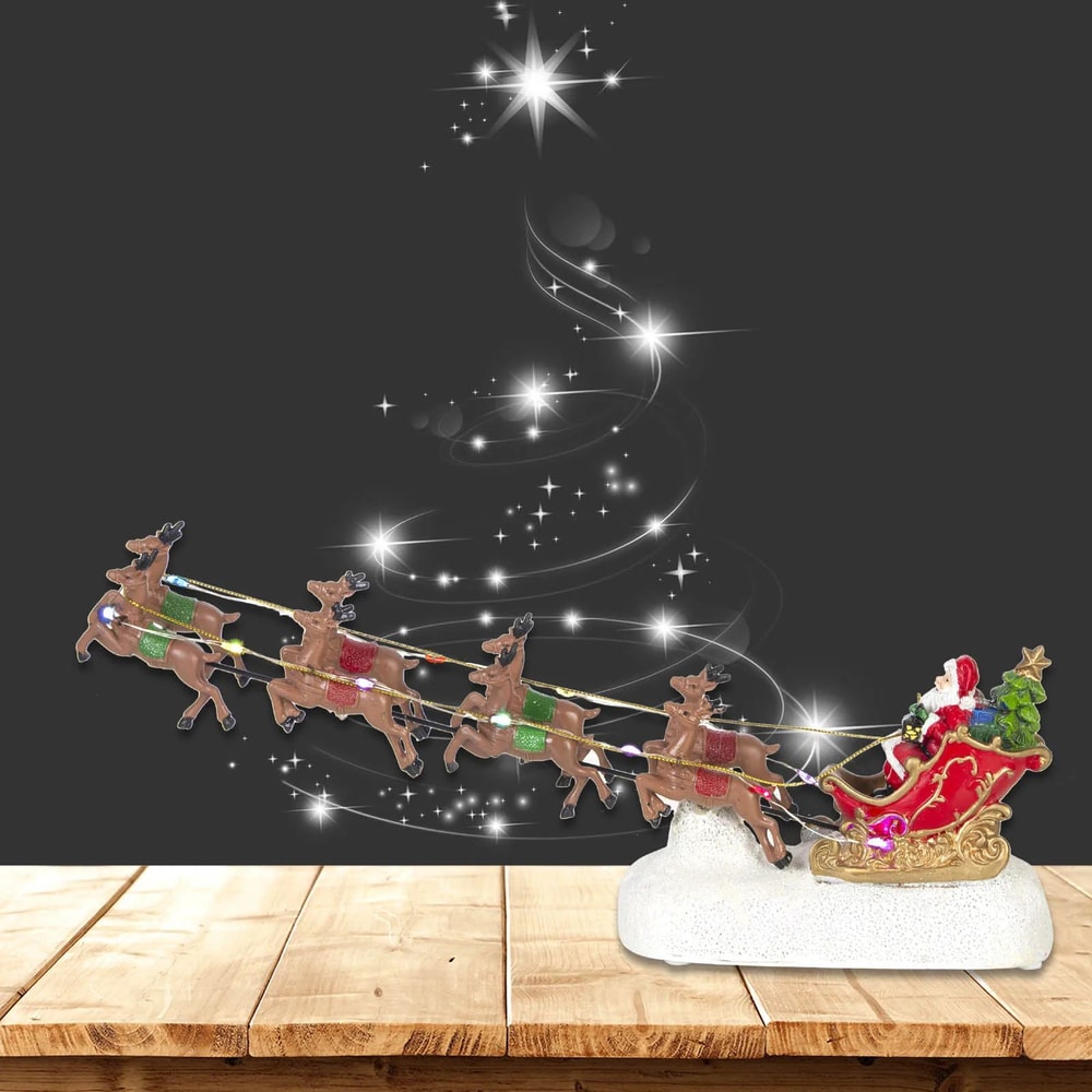 Santas Sleigh Reindeer LED Light Christmas Village Decor Indoor Holiday Figurine 4