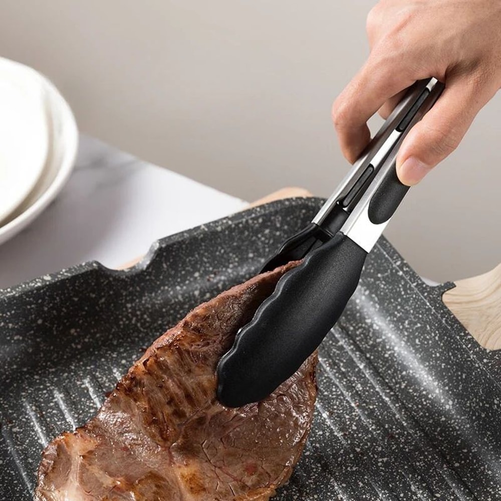 Premium Kitchen Silicone Stainless Steel Food Tongs Ergonomic HeatResistant Serving Cooking Clip 0