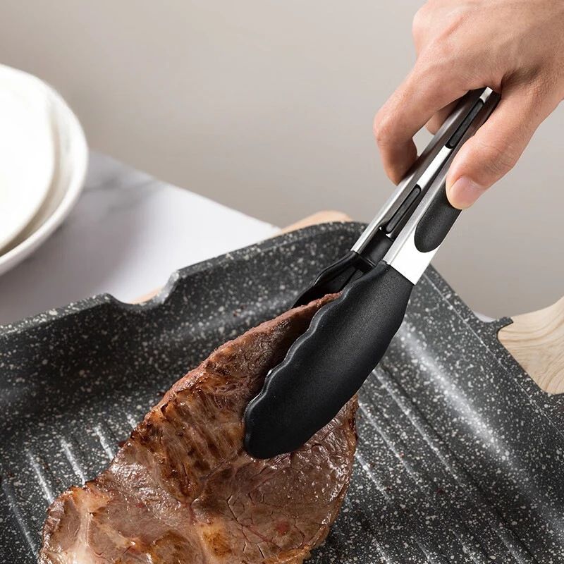 Premium Kitchen Silicone Stainless Steel Food Tongs Ergonomic HeatResistant Serving Cooking Clip 0