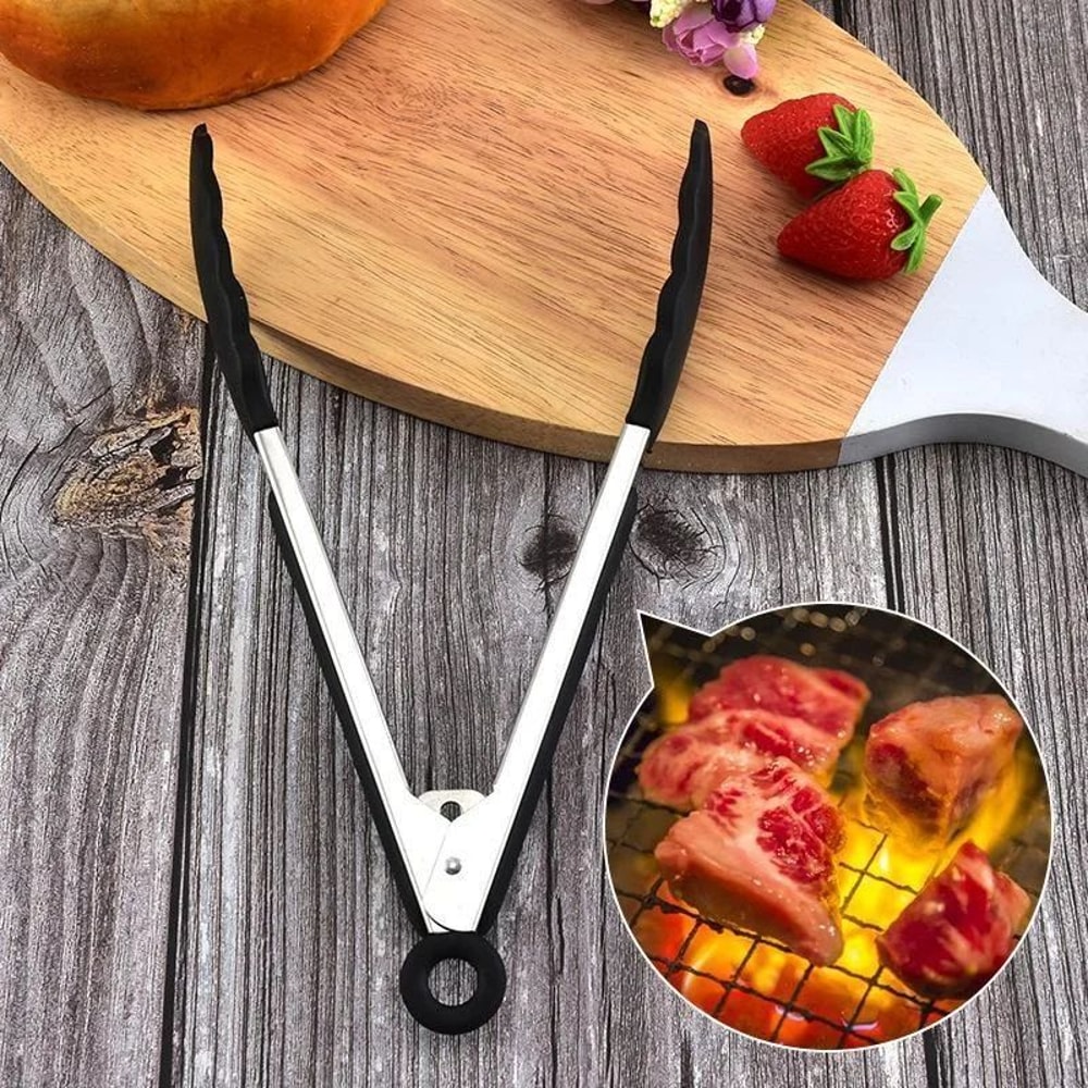 Premium Kitchen Silicone Stainless Steel Food Tongs Ergonomic HeatResistant Serving Cooking Clip 3