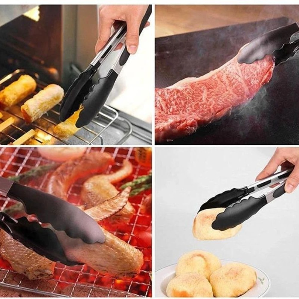 Premium Kitchen Silicone Stainless Steel Food Tongs Ergonomic HeatResistant Serving Cooking Clip 4