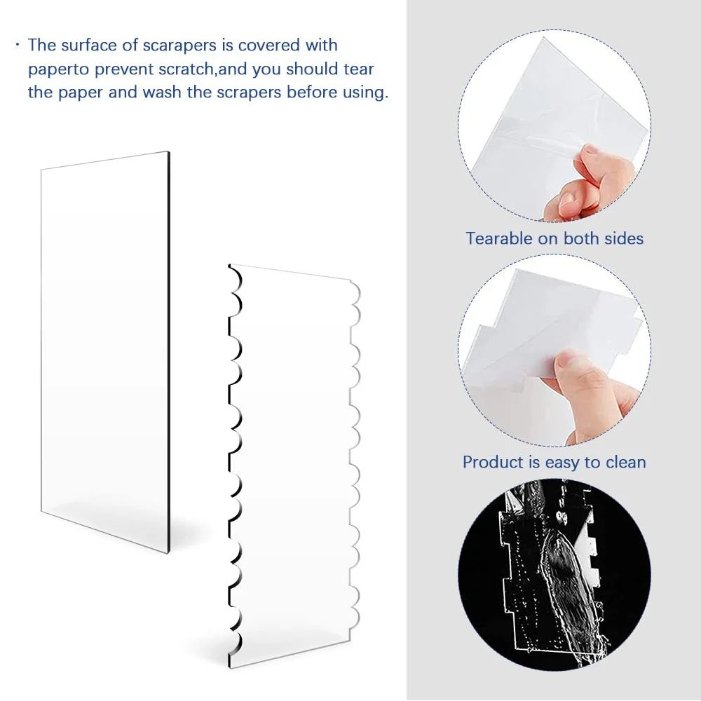SmoothFinish Acrylic Cake Scraper Comb Set 2Piece Frosting Smoother Stripe Cake Comb 2