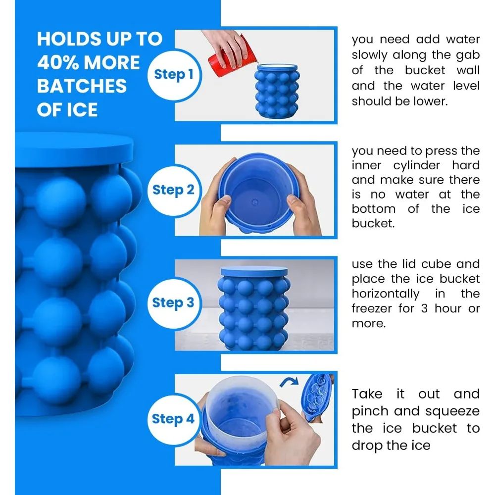 Premium Portable Silicone Ice Bucket Large Ice Cube Mold 2in1 Ice Cube Maker For Whiskey Beer Co 3