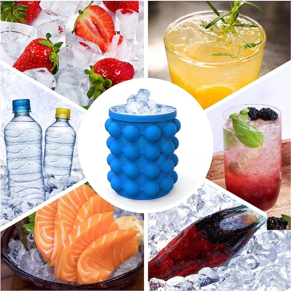 Premium Portable Silicone Ice Bucket Large Ice Cube Mold 2in1 Ice Cube Maker For Whiskey Beer Co 4