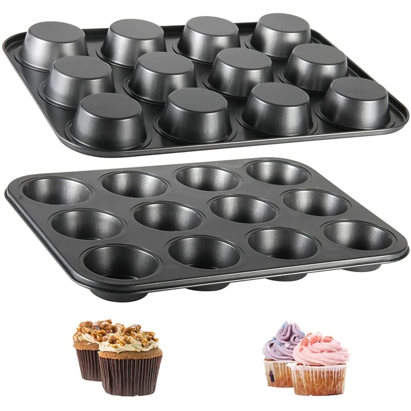 Square NonStick Cupcake Muffin Baking Pan HeavyDuty Carbon Steel Tray 6 Or 12Cup 0