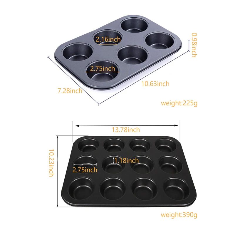 Square NonStick Cupcake Muffin Baking Pan HeavyDuty Carbon Steel Tray 6 Or 12Cup 1