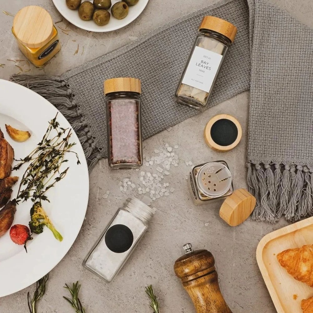 Farmhouse 12Piece Glass Spice Jar Set With Bamboo Lids Labels 2