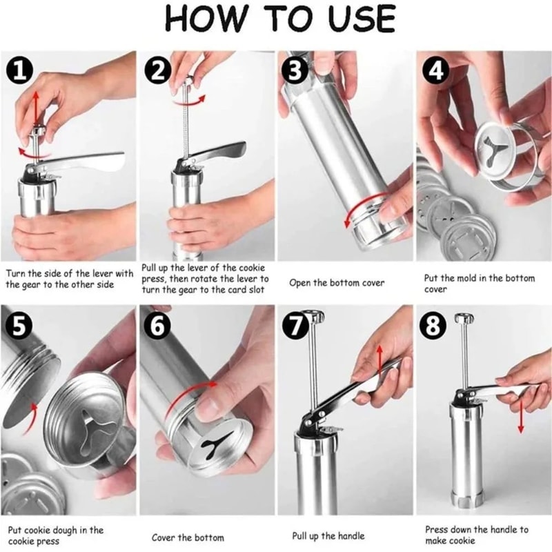 Premium Stainless Steel Cookie Press Gun Set DIY Cookie Maker Tools With 20 Shape Plates 4 Nozzle 5