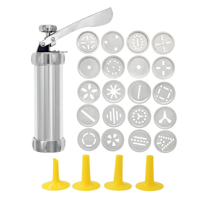 Premium Stainless Steel Cookie Press Gun Set DIY Cookie Maker Tools With 20 Shape Plates 4 Nozzle 8