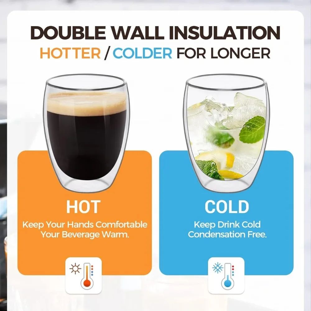 Premium DoubleWall Insulated Glass Coffee Beverage Mug Set 6 Sizes 80150250350450 Ml Thermal Drin 5